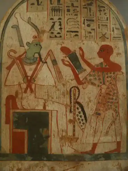 Wooden stela showing the priest Padiamun wearing a leopard skin